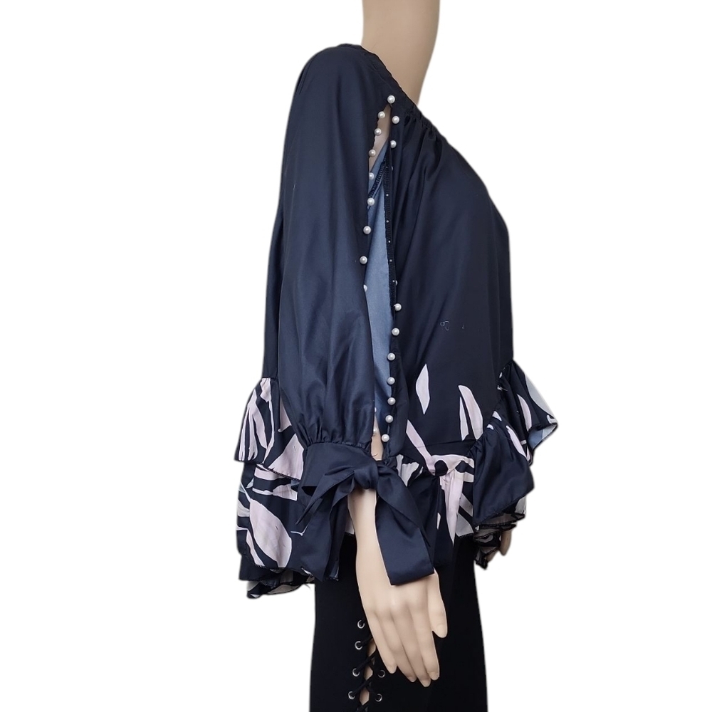 Pearl Cut Out Tie Leaf Flutter Blouse - Picture 2 of 3